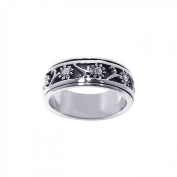 Silver Flower Spinner Ring TR1691 - Jewelry